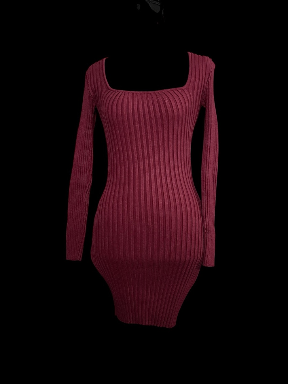 Windsor Burgundy Ribbed Knit Square Neck Bodycon Mini Dress Size Small
